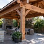 Cedar timbers used for an exposed outdoor pavilion with heavy posts and beams